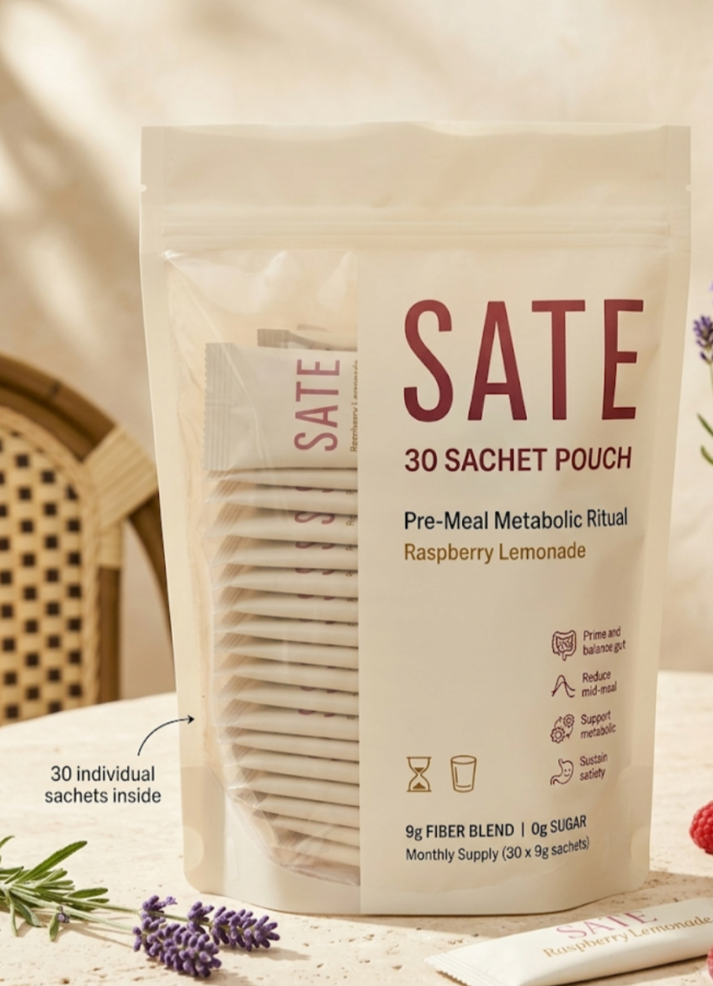 SATE Fibre drink | Raspberry Lime Mint · 30 Sachet Box